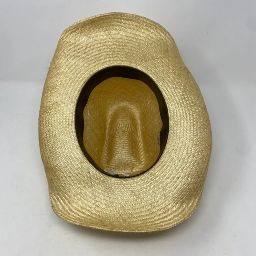 Vtg Stomper Unisex Cowboy Hat Woven‎ Band Feather Accent Straw  Western Rodeo